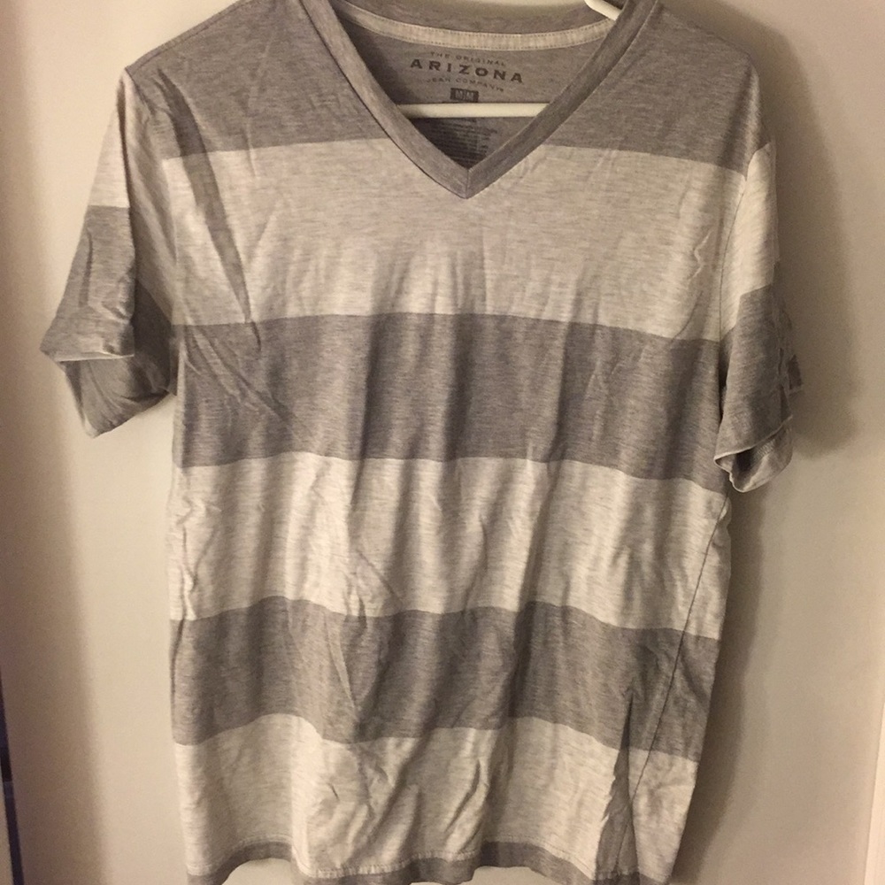 Grey and White Striped Tee. Men’s Size M.